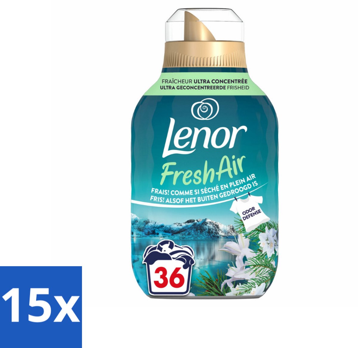 Lenor – Wasverzachter – Fresh Air Noorderlicht - 36 Wasbeurten – 504 ml - Bulkverpakking - 15 stuks