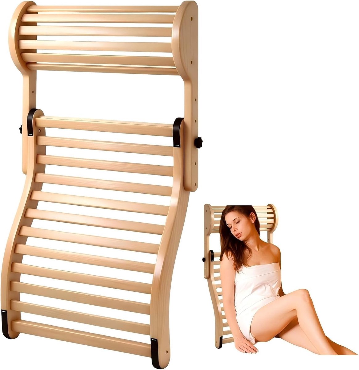 Verstelbare sauna rugsteun met hoofdsteun van bamboe voor optimaal comfort en ontspanning in de sauna