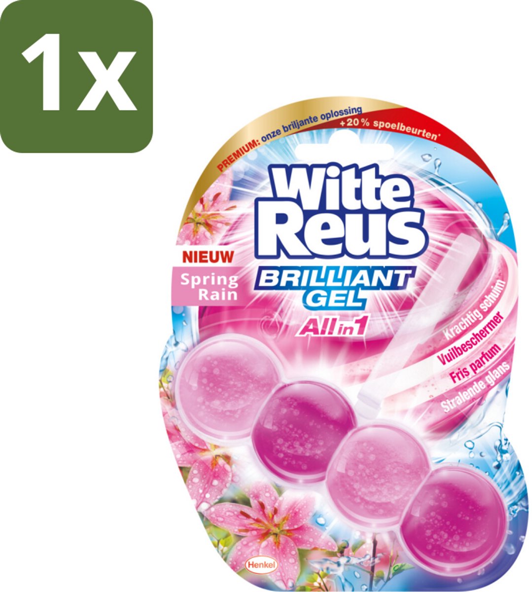1 x Witte Reus - Toiletblok Brilliant Gel - Spring Rain - 1 Toiletblok - Toiletblok Gel - Reinigingsgel - Toilet Hygiëne - Frisse Geur Toilet - Gel Spoelbeurt