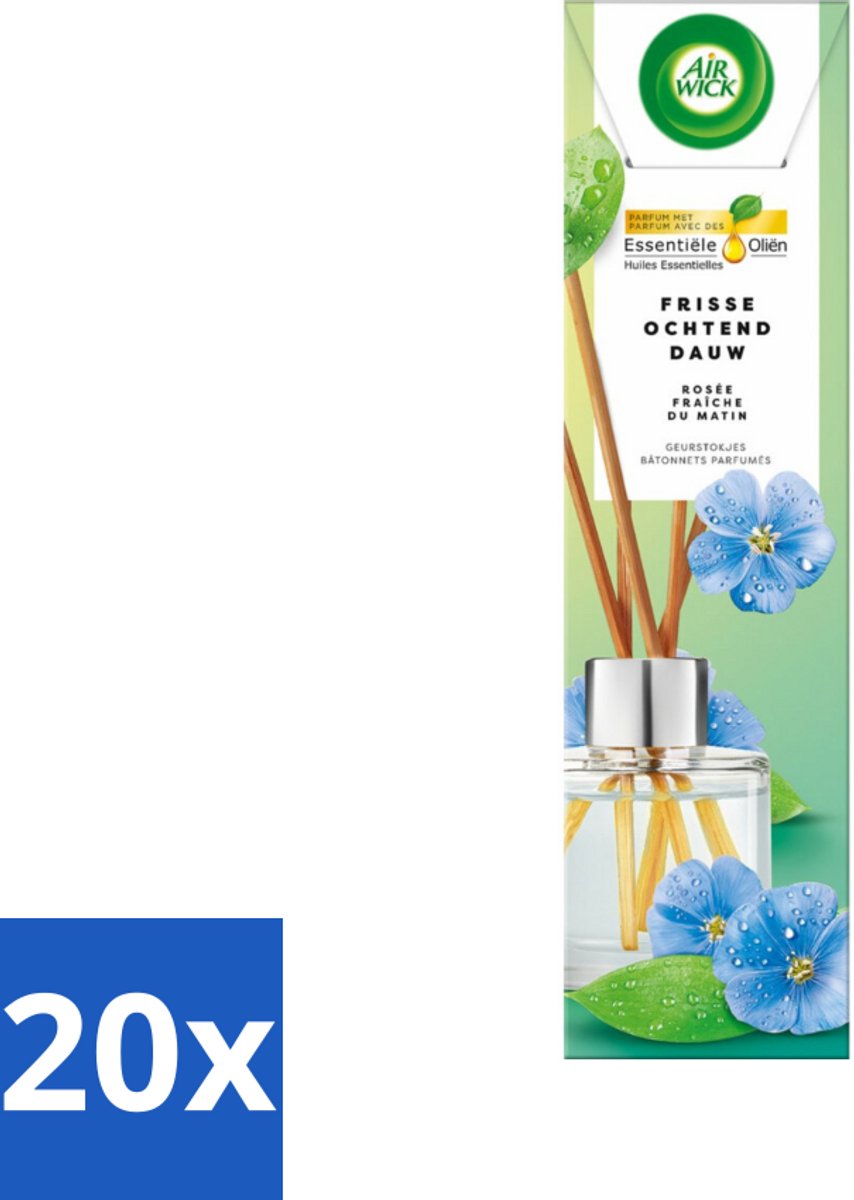 20 x Air Wick - Geurstokjes - Frisse Ochtenddauw - Essentiële Oliën - 40 ml - Geurstokjes - Frisse Ochtenddauw - Essentiële Oliën - Luchtverfrisser - Natuurlijke Geur