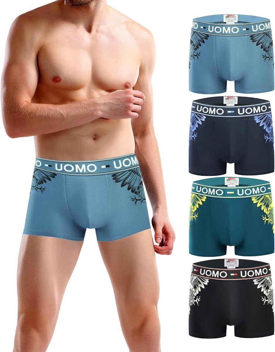 Set van 4 katoenen boxershorts voor heren - Regular fit, Y-vorm ontwerp, ademend en comfortabel voor dagelijks gebruik