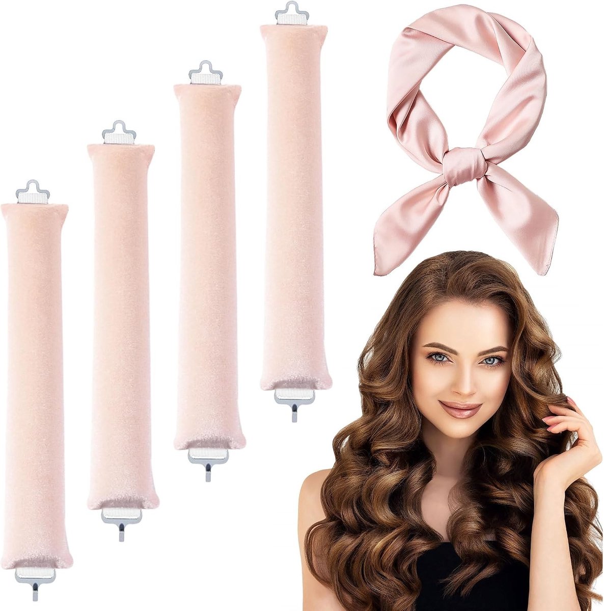 4 Stuks Warmtevrije Krulspelden voor 's Nachts met Haar Sjaal - Ideaal voor DIY Haarstyling zonder Hitte