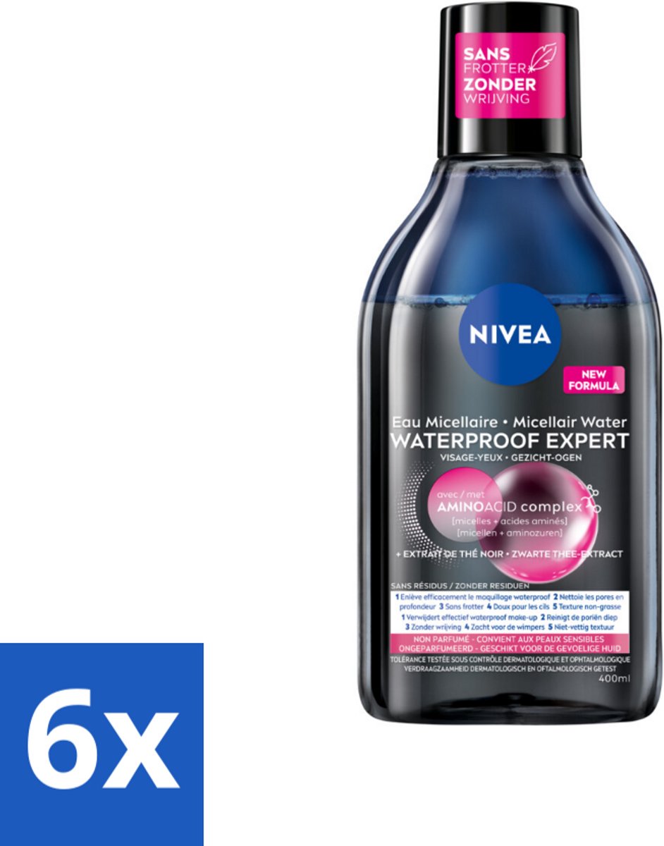 NIVEA – Micellair Reinigingswater – Waterproof Expert – 400 ml - Voordeelverpakking - 6 stuks