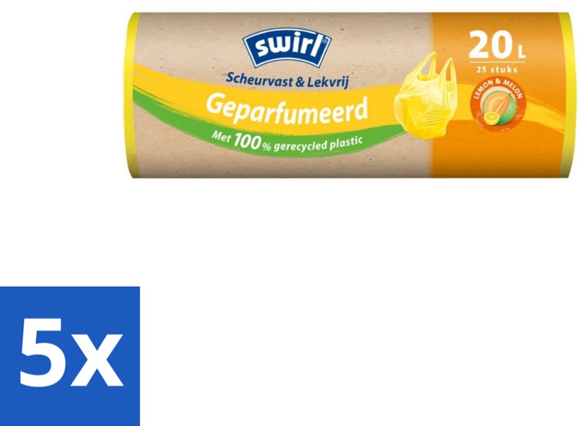 Swirl – Vuilniszakken 20 L – Handvat – Lemon & Melon Geparfumeerd – 25 zakken - Bulkverpakking - 5 stuks