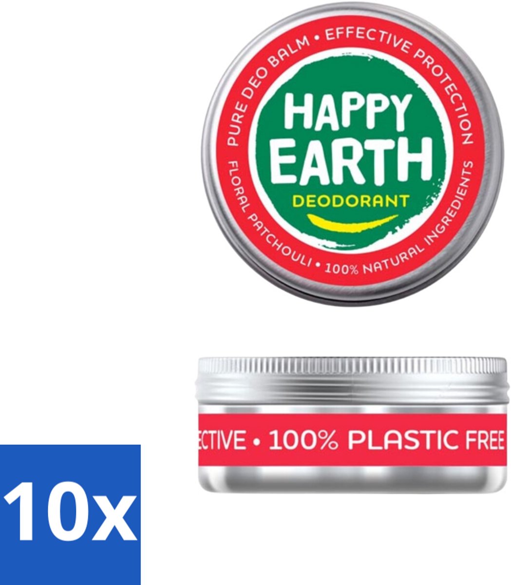 Happy Earth – Deodorant Balm – 100% Natuurlijk Floral Patchouli – 45 g - Bulkverpakking - 10 stuks