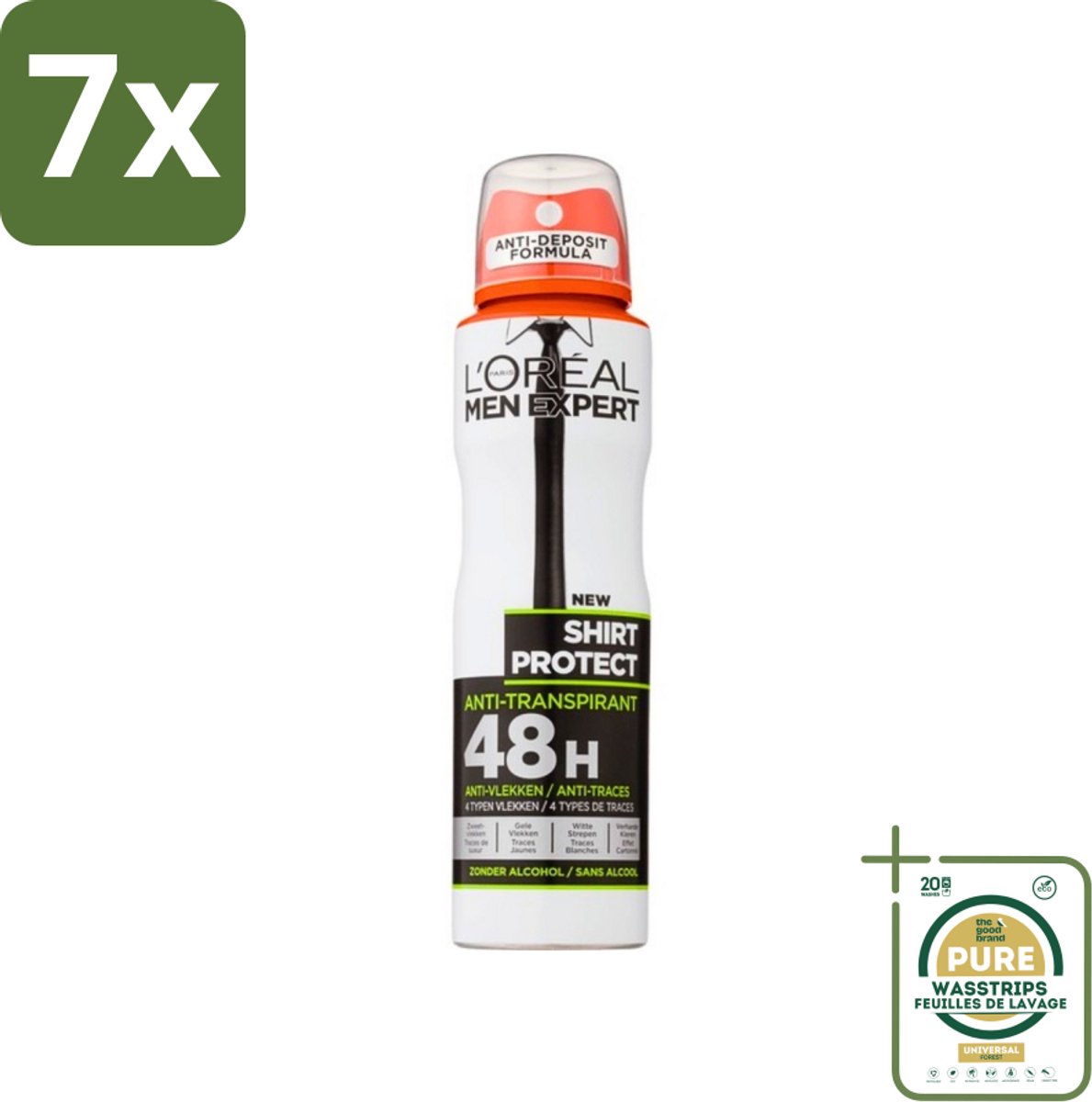 7 x L'Oréal Men Expert Shirt Protect - Deodorant - 150 ml - Deodorant Spray - Grootverpakking - Deodorant Spray - Anti-zweet - Anti-gele Vlek - Anti-witte Strepen - Kledingbescherming