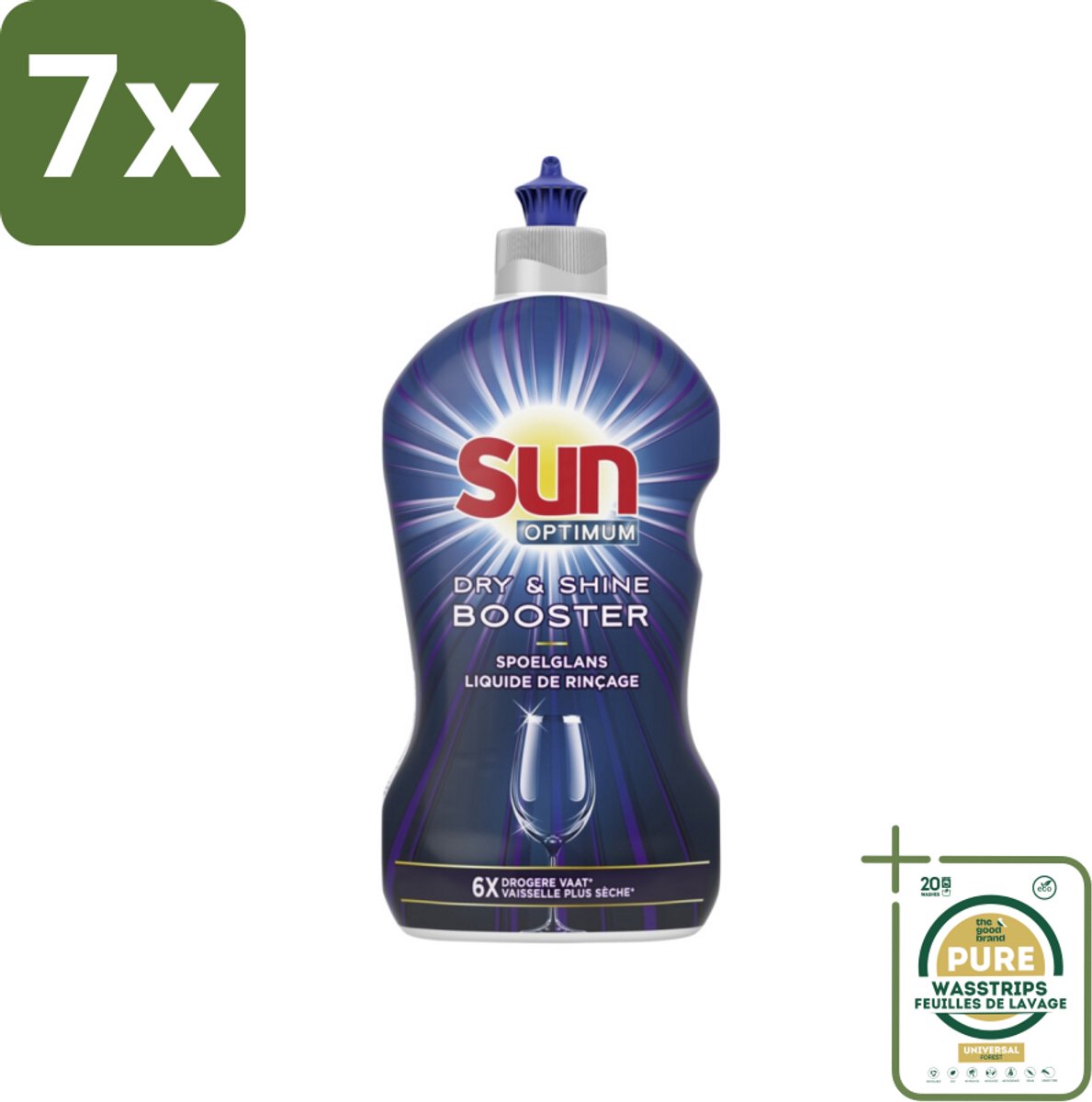 7 x Sun - Shine & Dry Booster - Spoelglans - 450 ml - Grootverpakking - Spoelglans - Vaatwasmachine - Snellere Droging - Streeploze Afwerking - Glanzend Resultaat