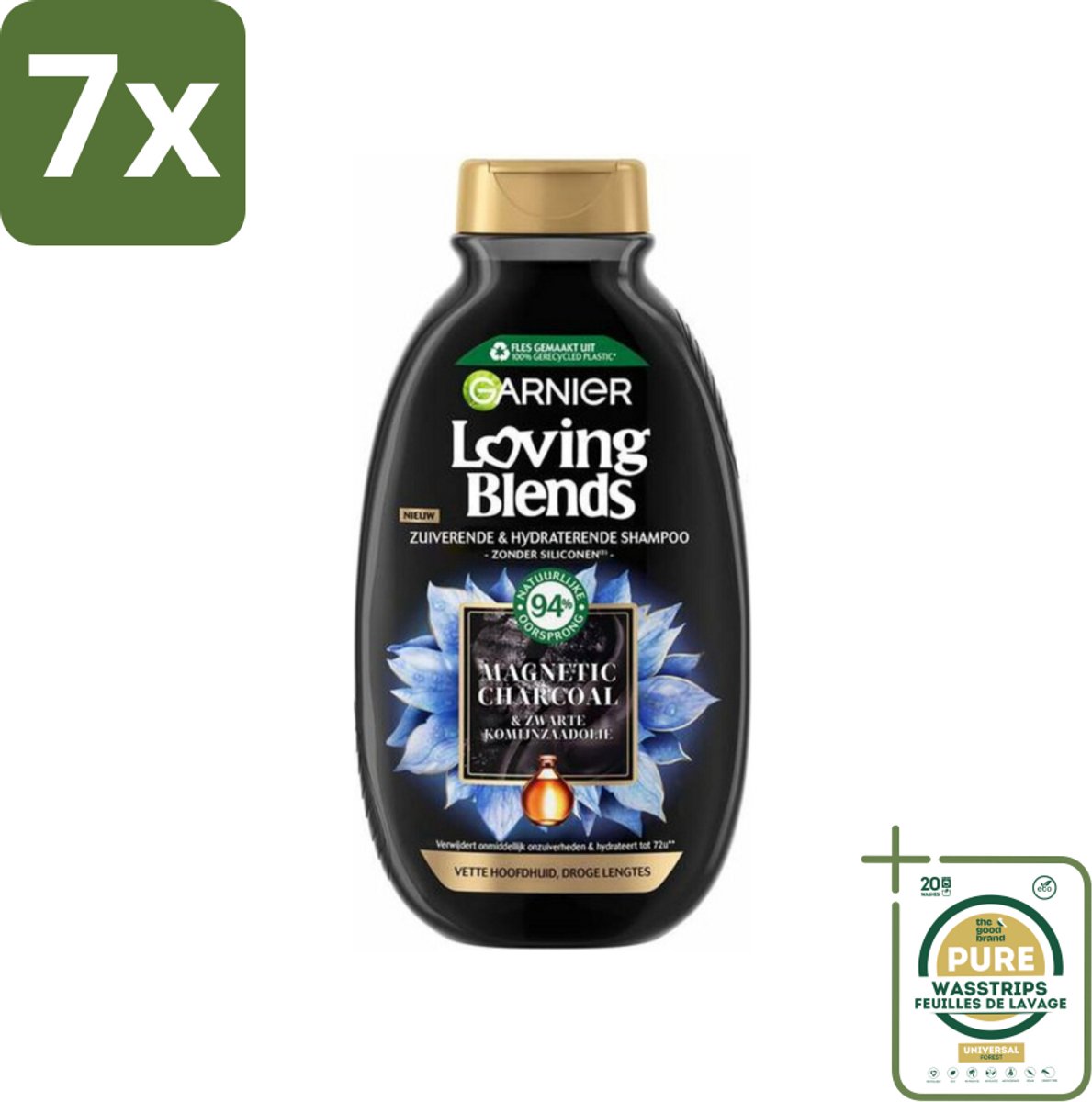 7 x Garnier Loving Blends Magnetic Charcoal Shampoo 300 ml - Grootverpakking - Vette Hoofdhuid - Droge Haar - Zuivering - Hydraatatie - Magnetische Koolstof