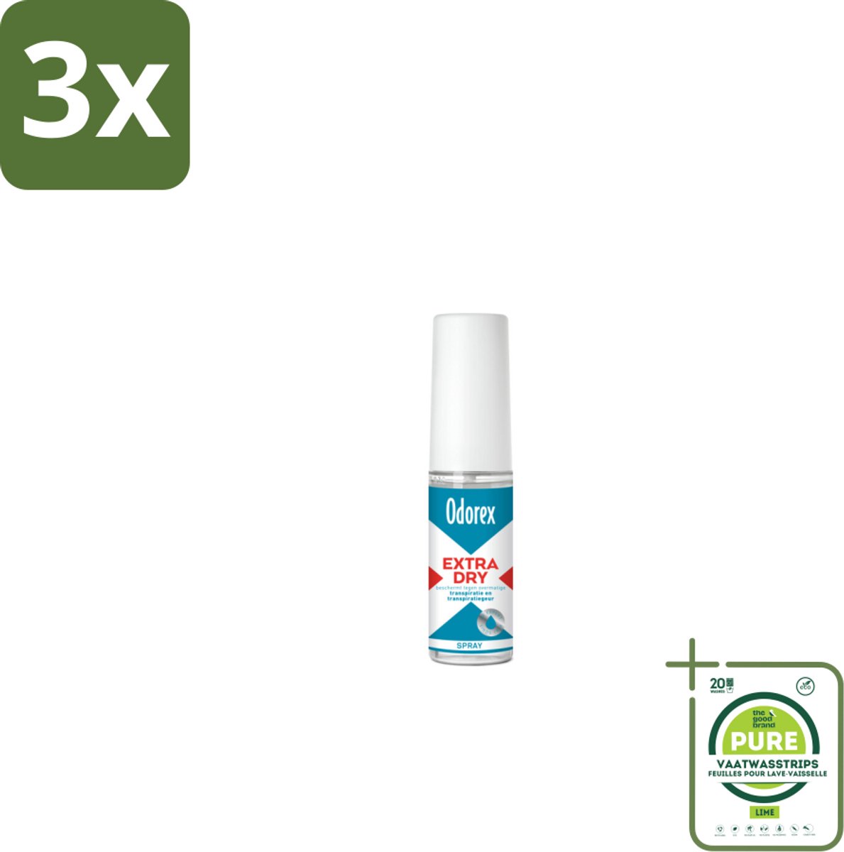 3 x Odorex Extra Dry Pompspray 30 ml - Grootverpakking - Extra Droog - Overmatig Zweten - Intens Droog - Pompsysteem - Parfumvrij