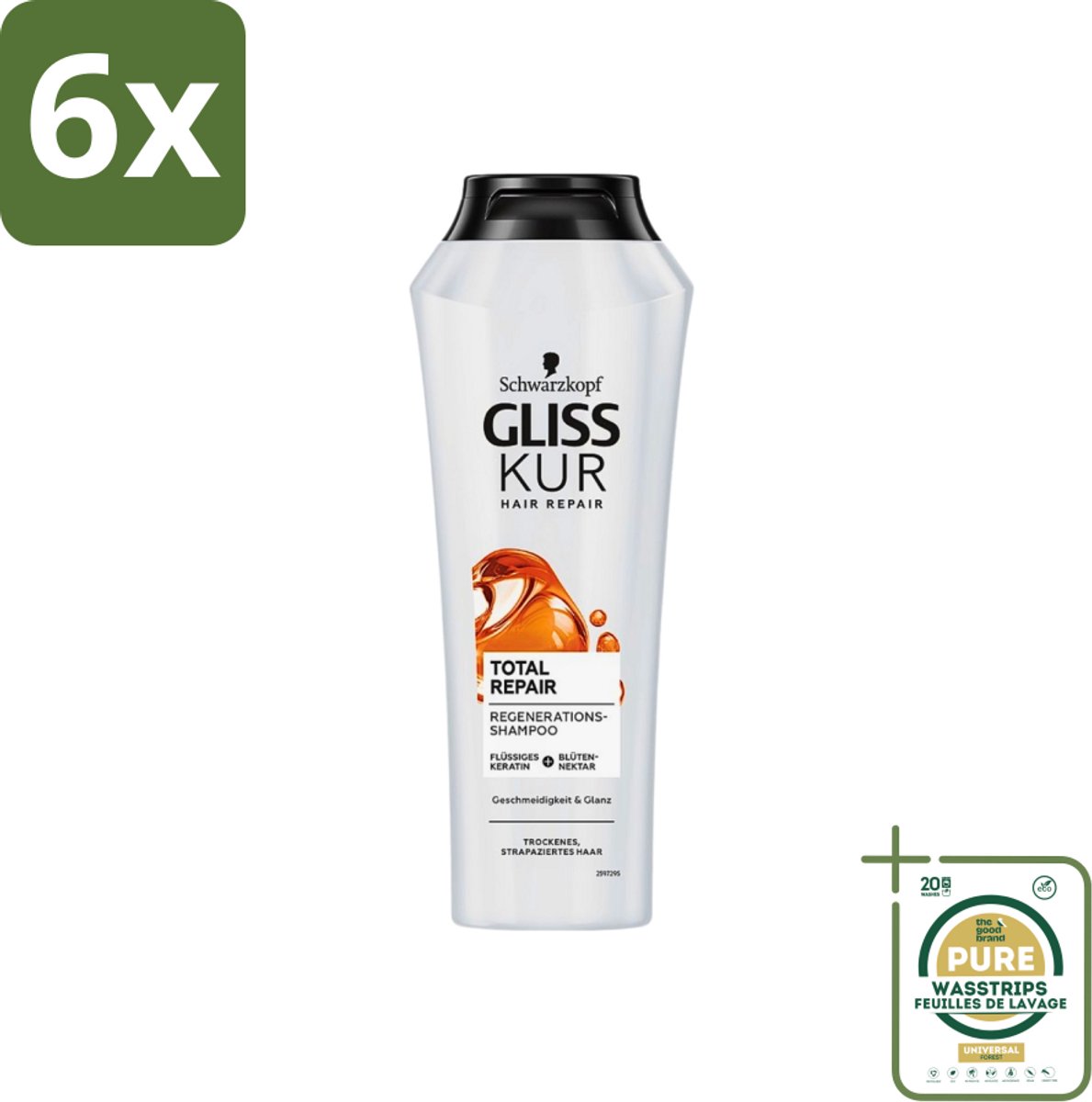 Gliss Kur - Shampoo - Vrouwen - Hydraterende Verzorging - 250 ml - Voordeelverpakking - 6 stuks - Gespleten haarpunten - Keratine