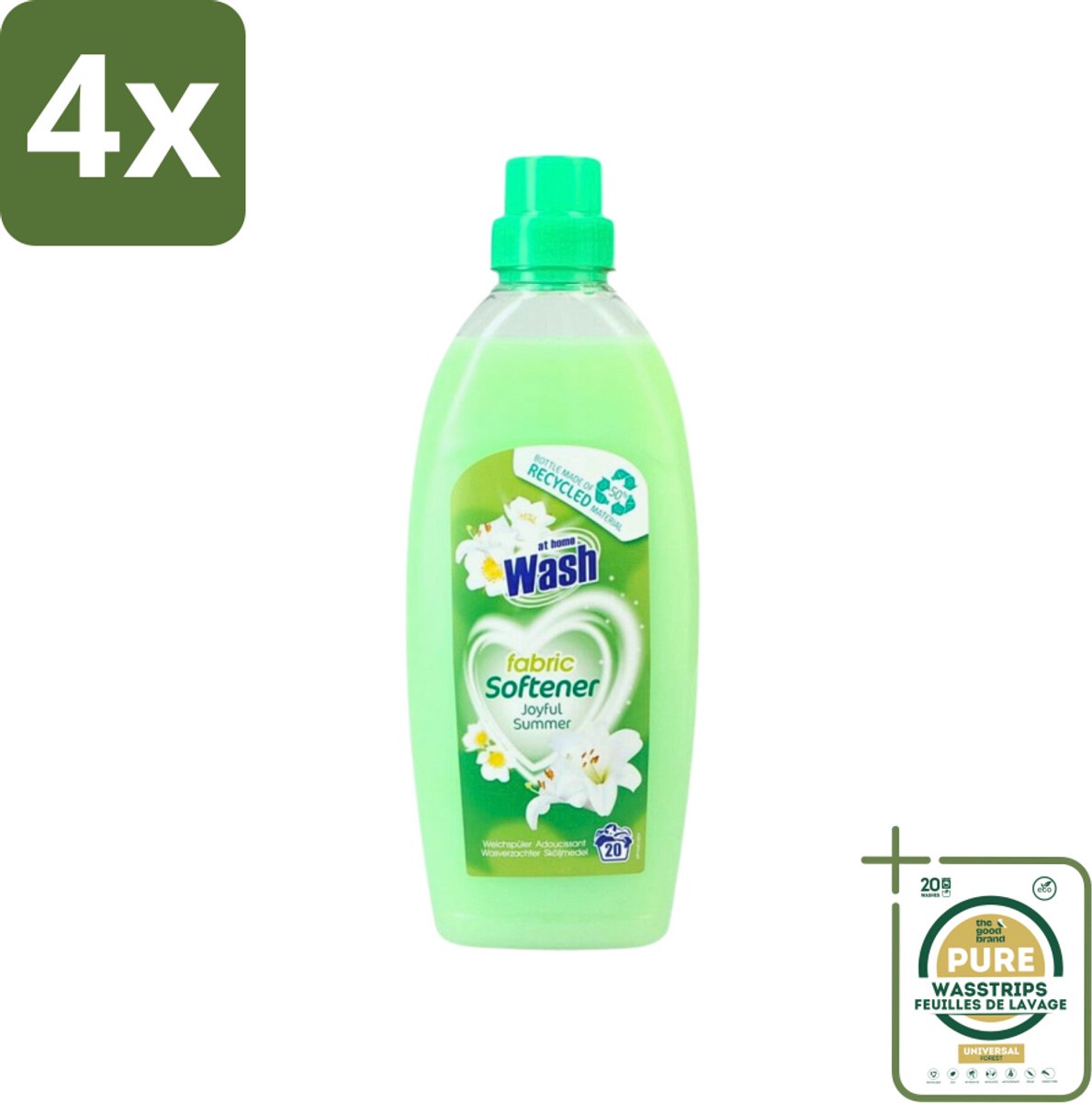 At Home - Wash - Wasverzachter - Joyful Summer - 20 Wasbeurten - Voordeelverpakking - 4 stuks - Wasverzachter voor alle stoffen - Wasverzachter fris