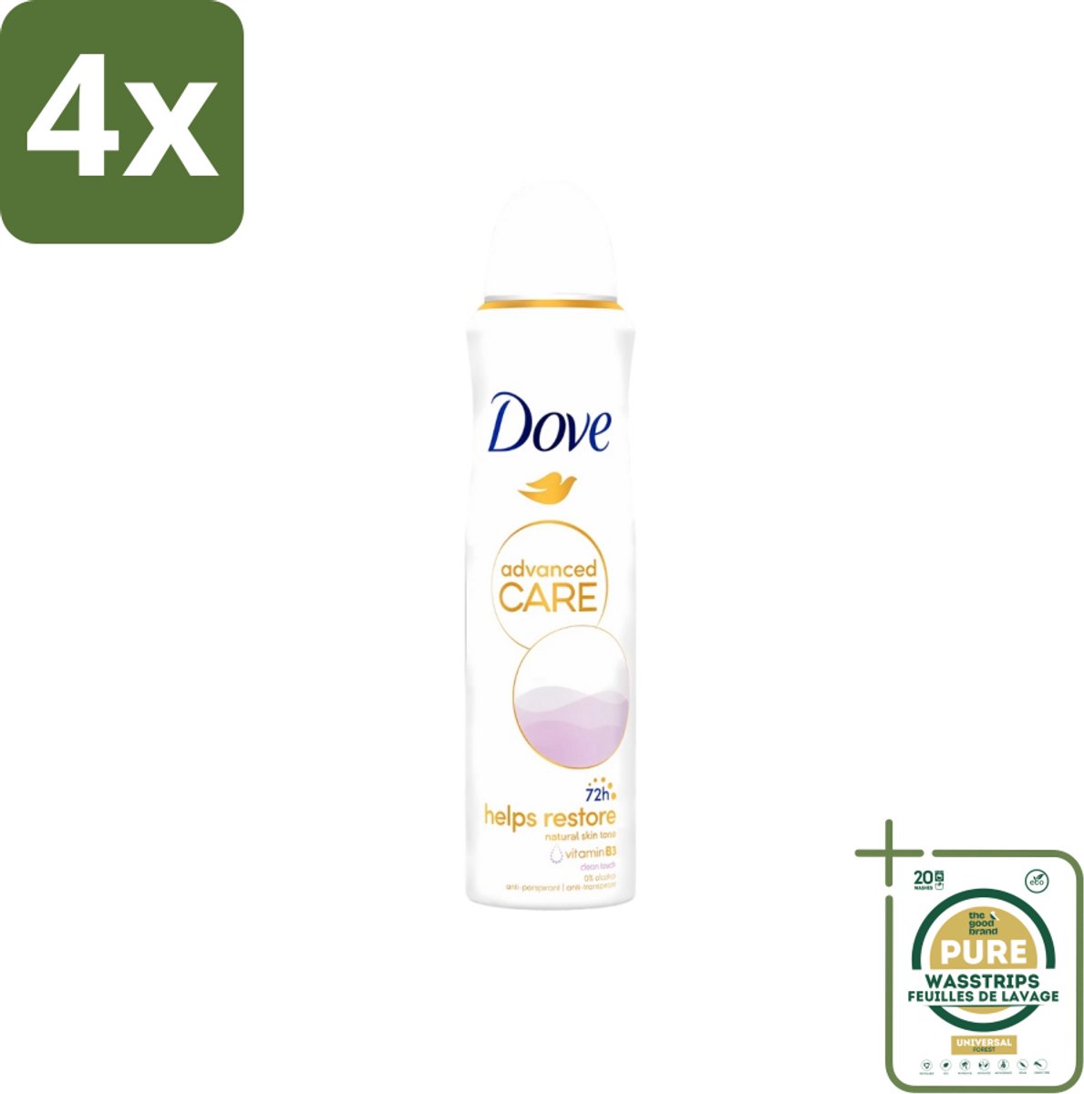 Dove - Deodorant - Spray Clean Touch - Zachte geur en verzorging - 150 ml - Voordeelverpakking - 4 stuks - Anti-transpirant - Zweet en geur bescherming