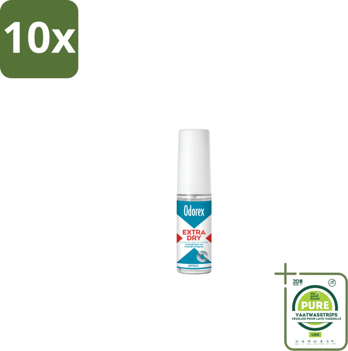 10 x Odorex Extra Dry Pompspray 30 ml - Grootverpakking - Extra Droog - Overmatig Zweten - Intens Droog - Pompsysteem - Parfumvrij