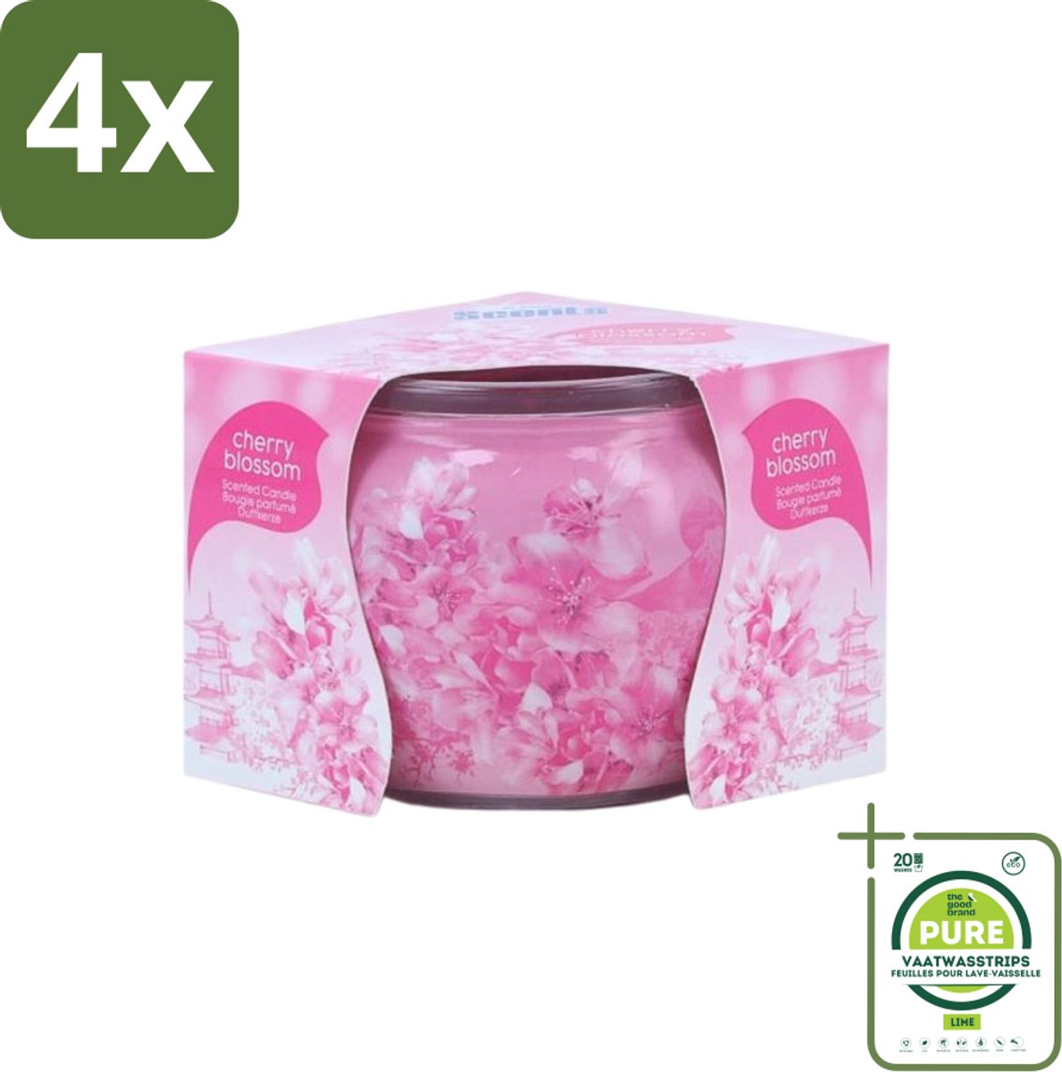 At Home - Scents - Geurkaars - Cherry Blossom - 70 g - Voordeelverpakking - 4 stuks - Geurkaars cherry blossom - Kersenbloesem geur