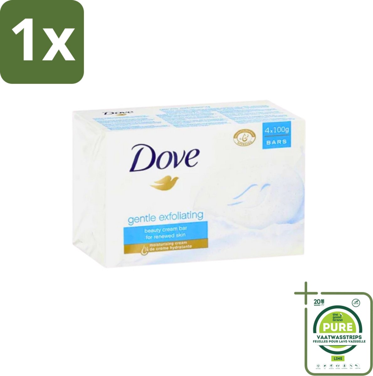 1 x Dove - Zeep - Gentle Exfoliating - Verfrissend - 4 x 100 g - Dove Beauty Bar - Exfolierende Zeep - Zachte Huid - Vochtige Huid - Huidverzorging