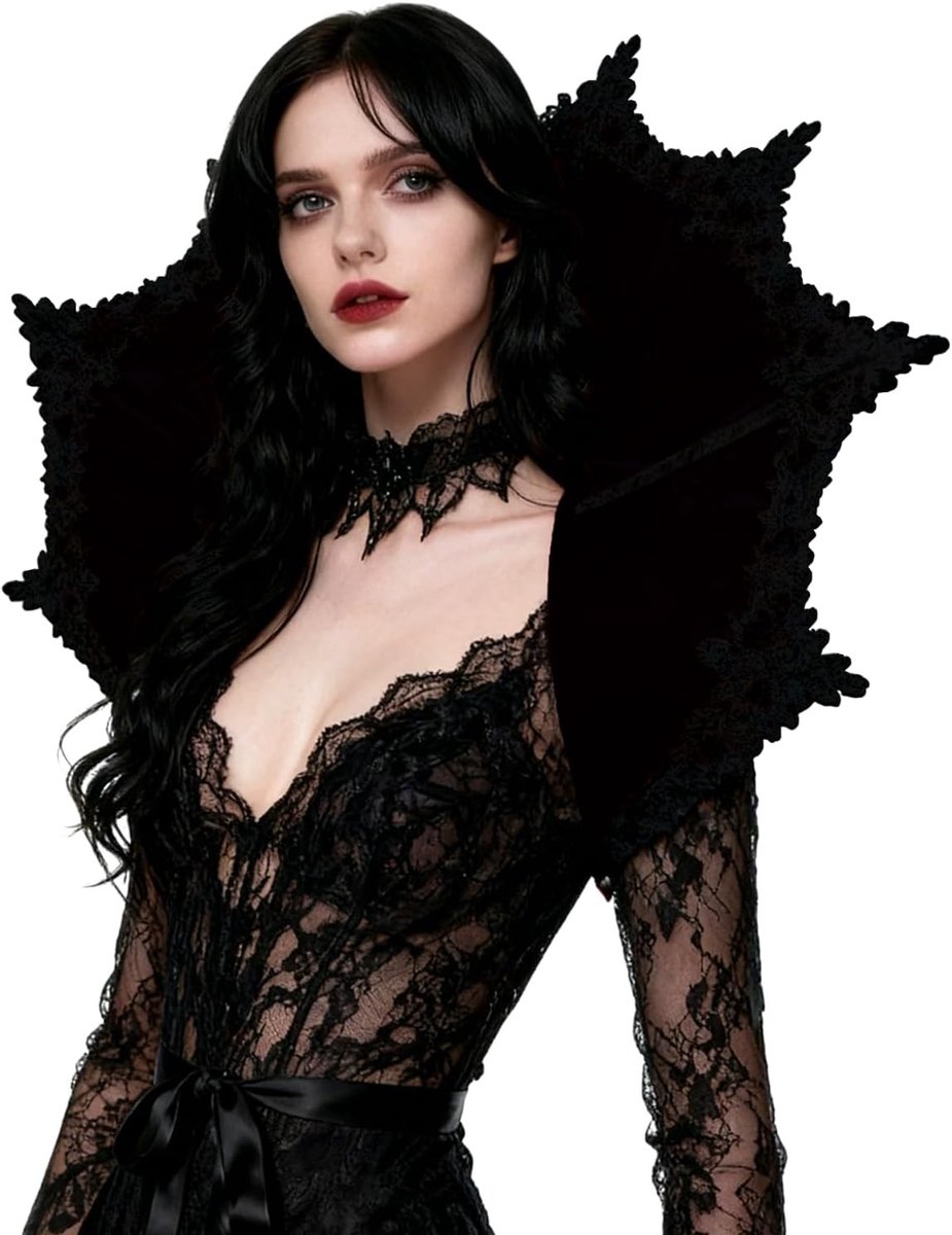 Victoriaanse Kant Kraag met Beugels en Veer Cape voor Halloween Cosplay Accessoire en Feestkleding