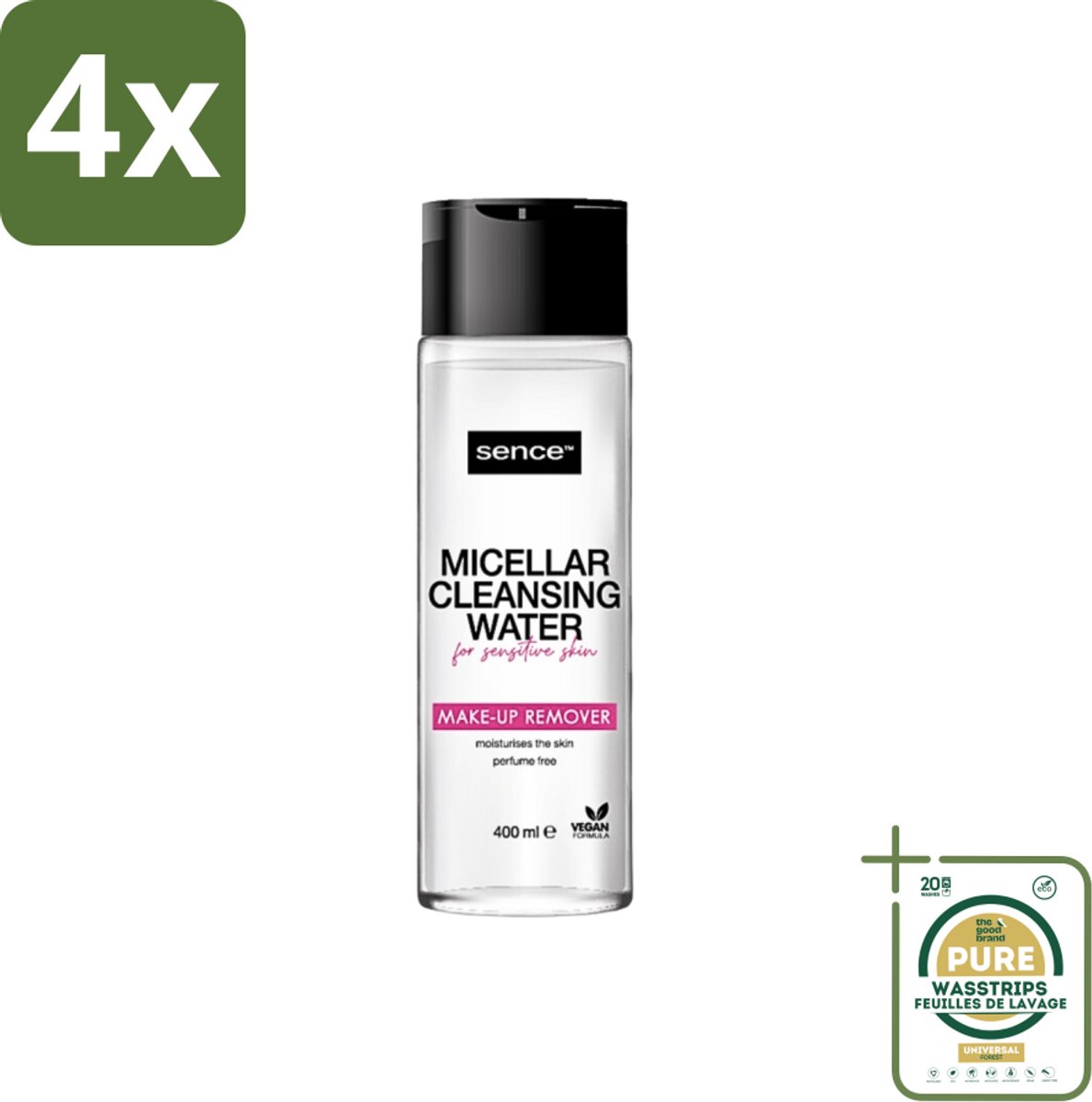 Sence - Gevoelige Huid - Micellair Water - Make-up Remover - 400 ml - Voordeelverpakking - 4 stuks - Micellair water - Hypoallergen