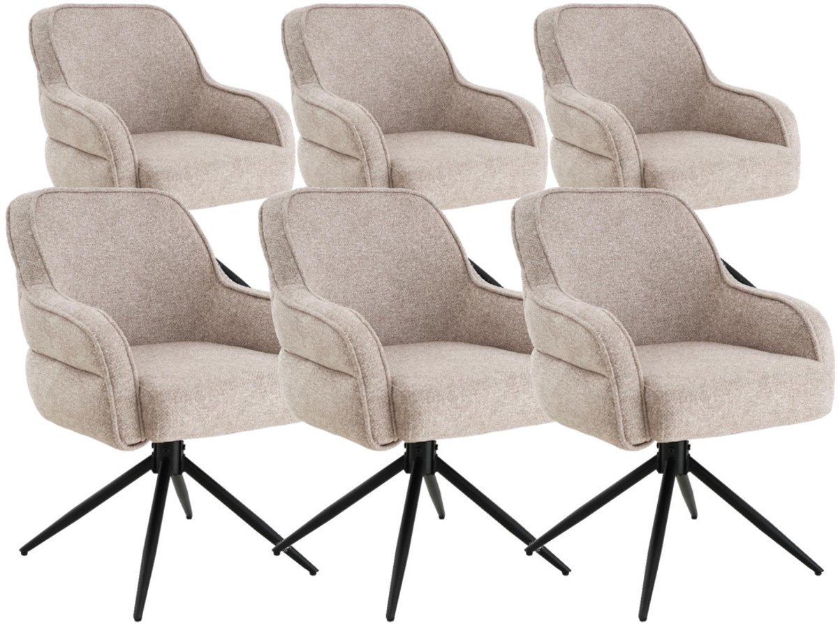 DS4U® - Loisa armstoel met terugdraaifunctie - Set van 6 - Champagne - Stof