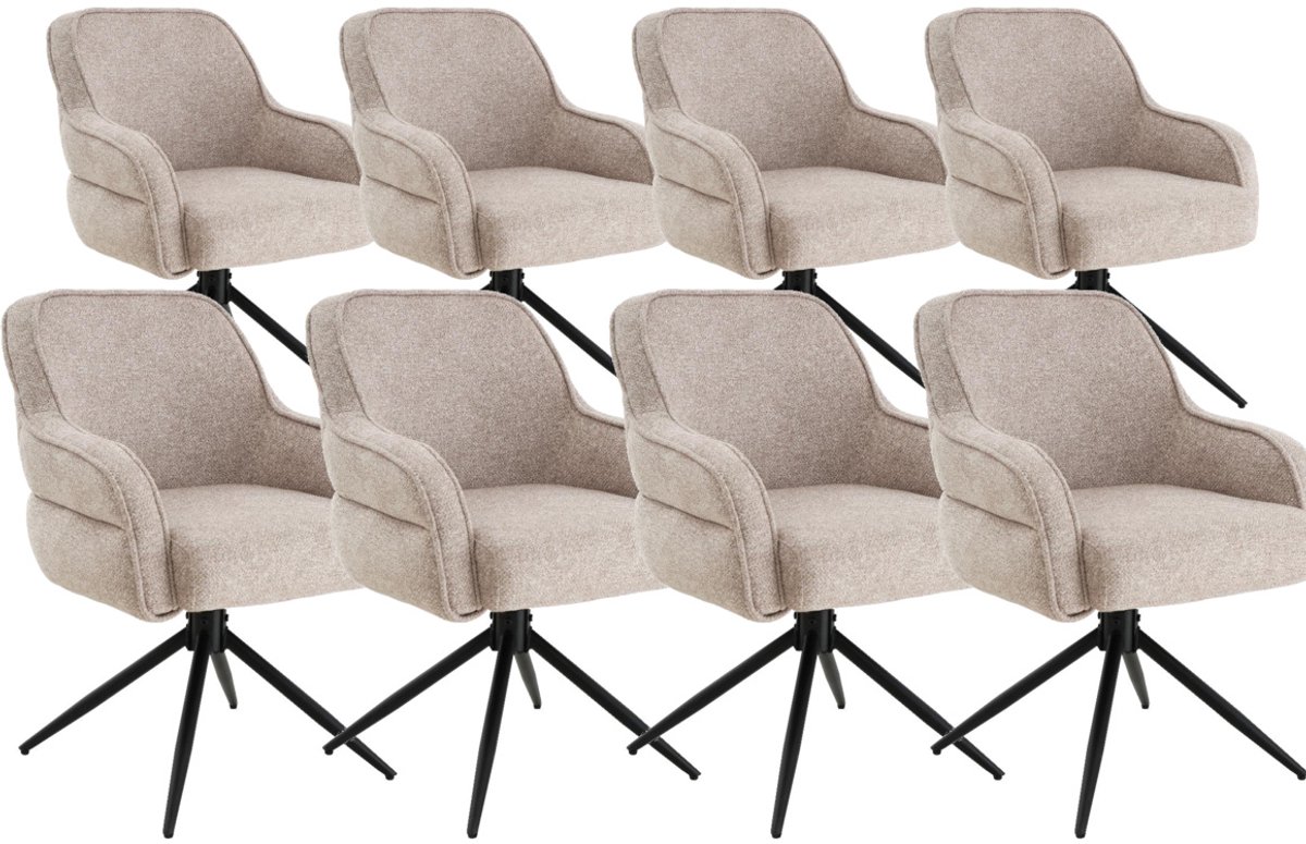 DS4U® - Loisa armstoel met terugdraaifunctie - Set van 8 - Champagne - Stof