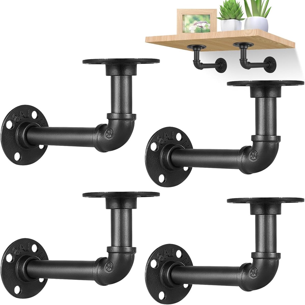 Industriële Buizenplank Steunhouders - Vintage Boekenplank, Drijvende Planken, Decoratieve Meubels, 4 Stuks