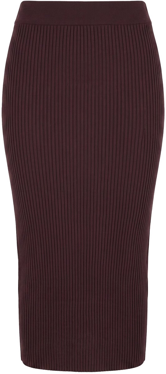 Studio Untold - Dames - Gebreide rok Slim Fit midi-lengte elastische tailleband - Dennenbruin - Maat 46+