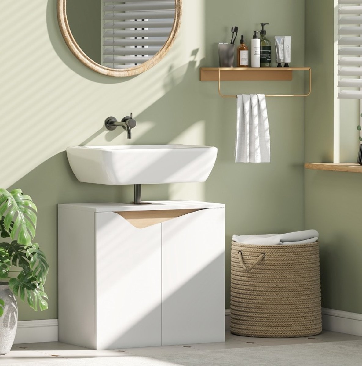 STILVORA Badkamerkast - Wastafelonderkast Met Softclose Deuren - Voor Wandwastafel En Badkamer - Hout - 60x35x57,9 Cm - Wit