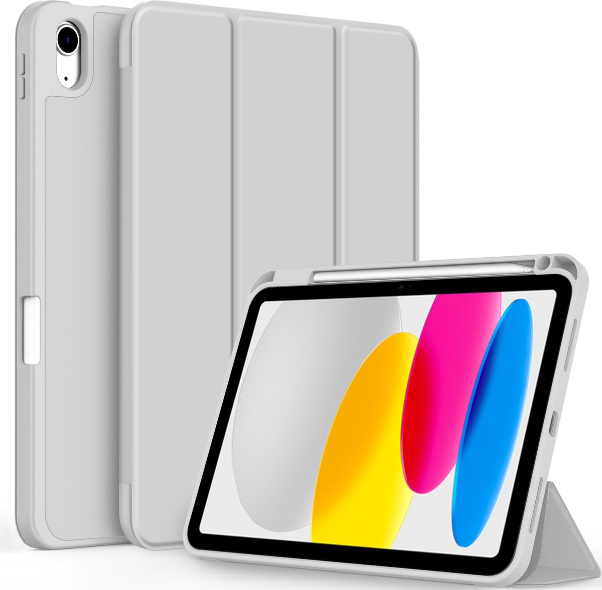 Elzusha - Dunne Beschermhoes voor iPad 11/10 Gen met Penhouder, Lichtgrijs