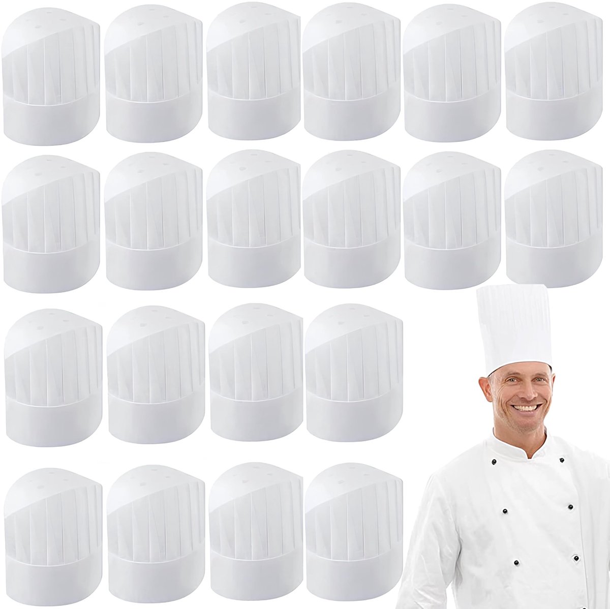 Elzusha - 20 Stuks Wegwerp Chef Hoeden voor Koken en Catering
