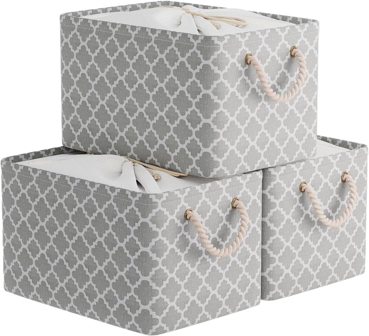 Vouwbare Opbergmand van Stof met Handvatten en Treksluiting voor Handdoeken en Kleding - 34 x 24 x 20 cm, Set van 3, Ideaal voor Planken en Organisatie