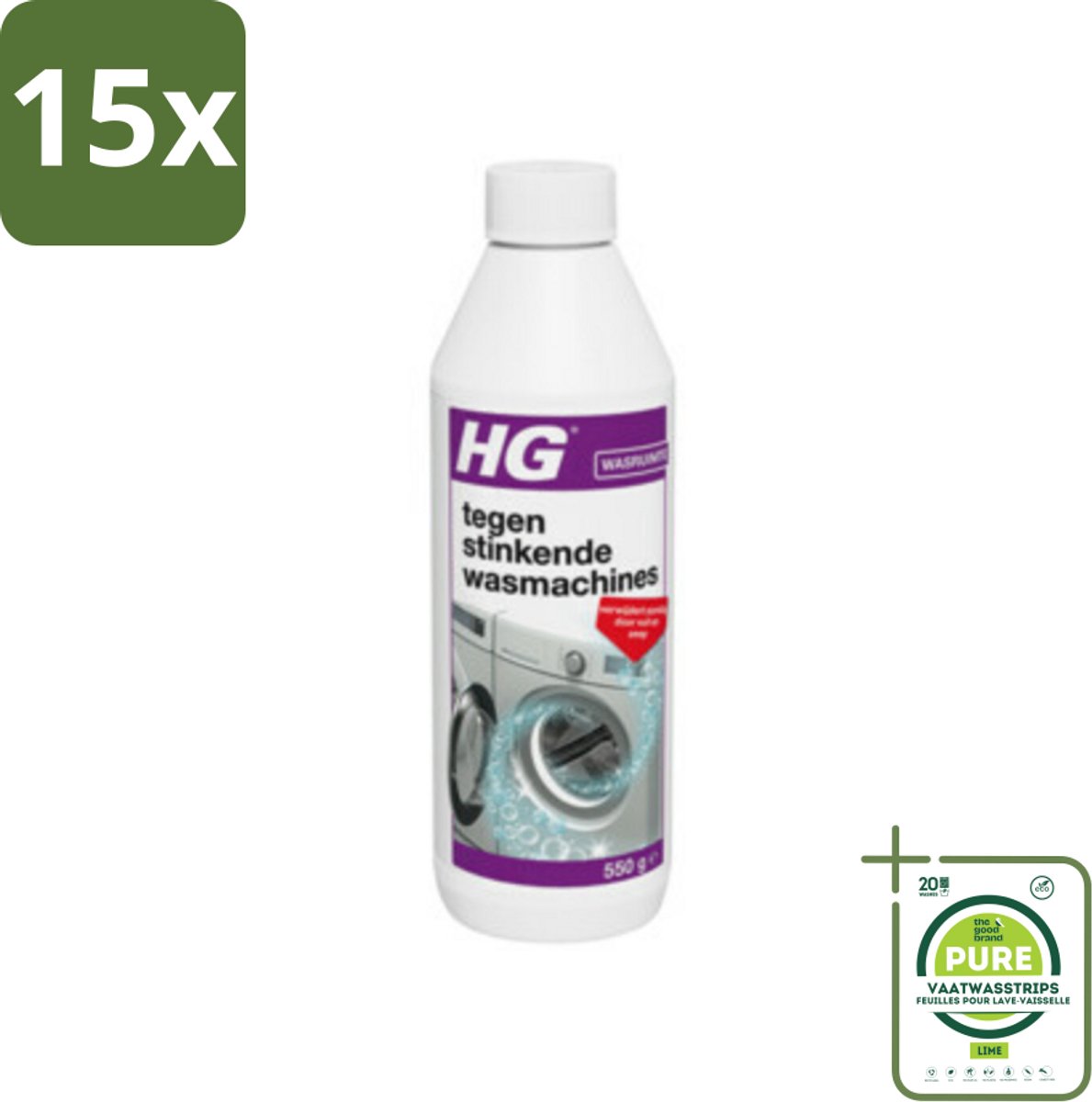 15 x HG Tegen Stinkende Wasmachines 550 gr - Grootverpakking - Wasmachine Reiniger - Wasmachine Schoonmaken - Wasmachine Geur - Wasmachine Stinkt - Wasmachine Onderhoud