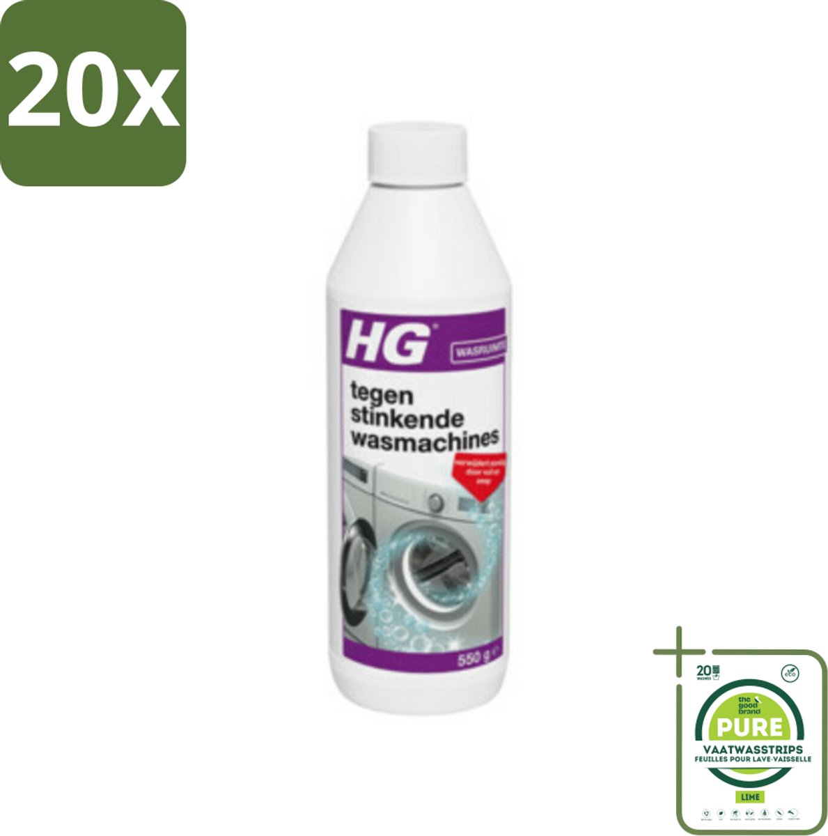 20 x HG Tegen Stinkende Wasmachines 550 gr - Grootverpakking - Wasmachine Reiniger - Wasmachine Schoonmaken - Wasmachine Geur - Wasmachine Stinkt - Wasmachine Onderhoud
