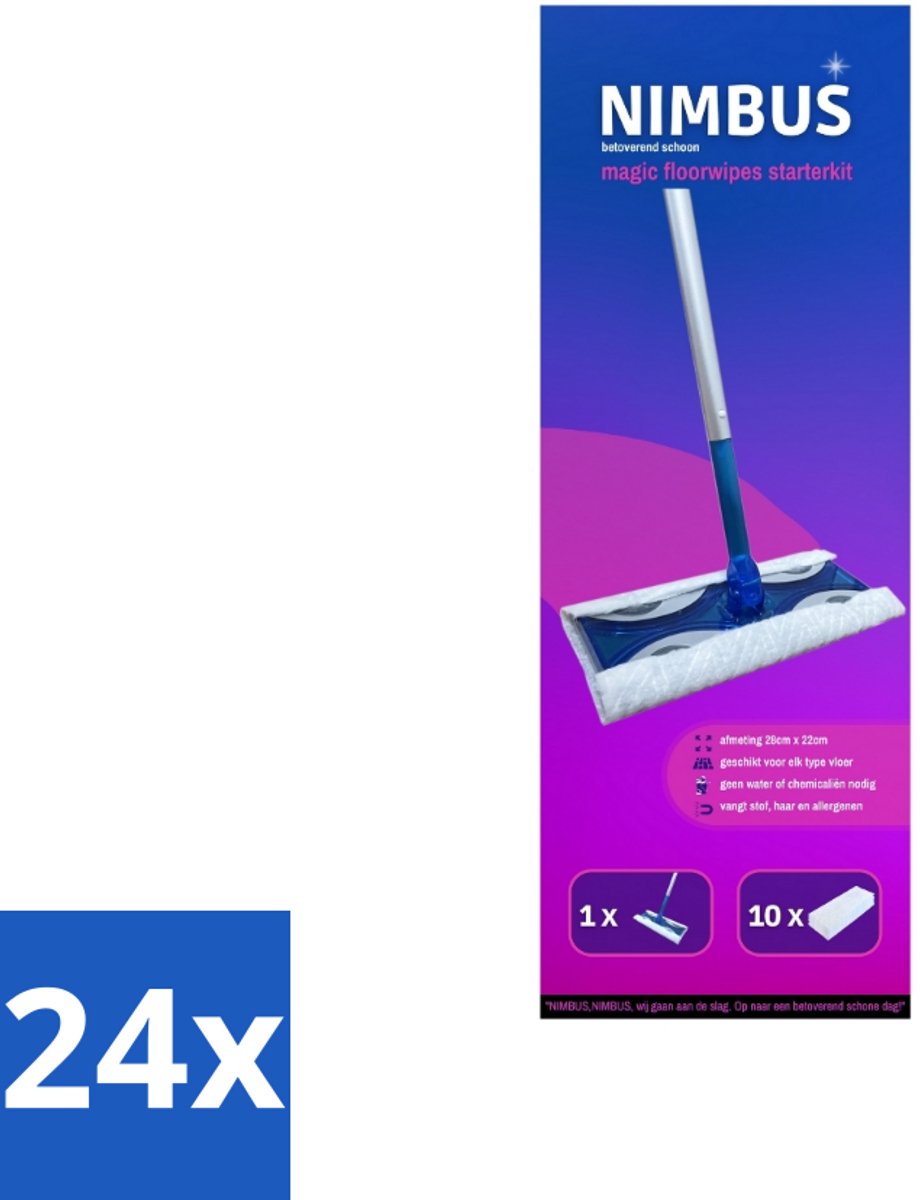 NIMBUS Magic Vloerdoek Starterkit 1 Dweil + 10 Droge Vloerdoekjes 1 set - Voordeelverpakking - 24 stuks