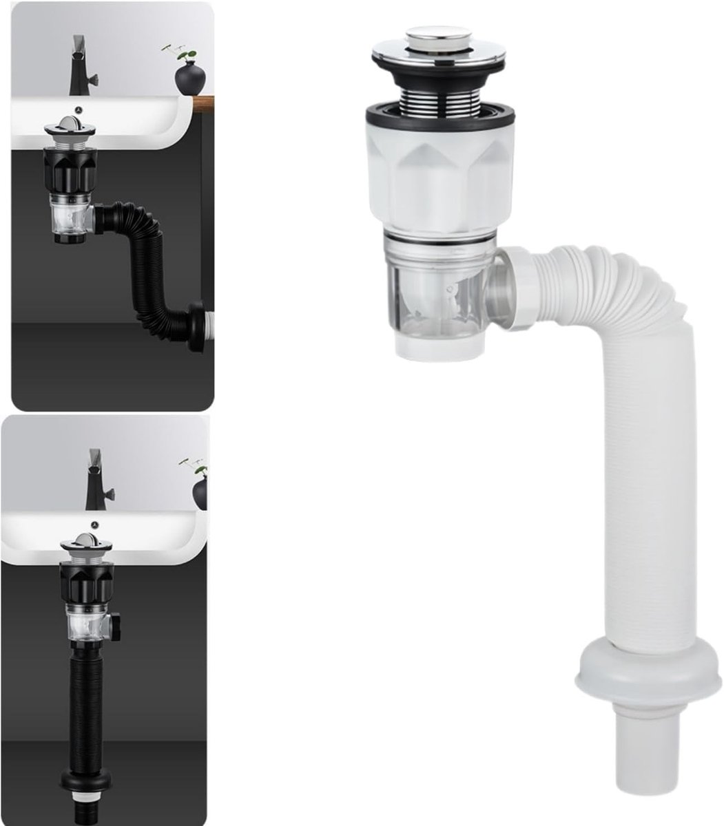 Flexibele en Uitbreidbare P-Trap Afvoer Set voor Badkamer Wastafel - Anti-Geuroverlast, Geschikt voor 1-1/4", 1-1/2" en 2" Afvoeropeningen