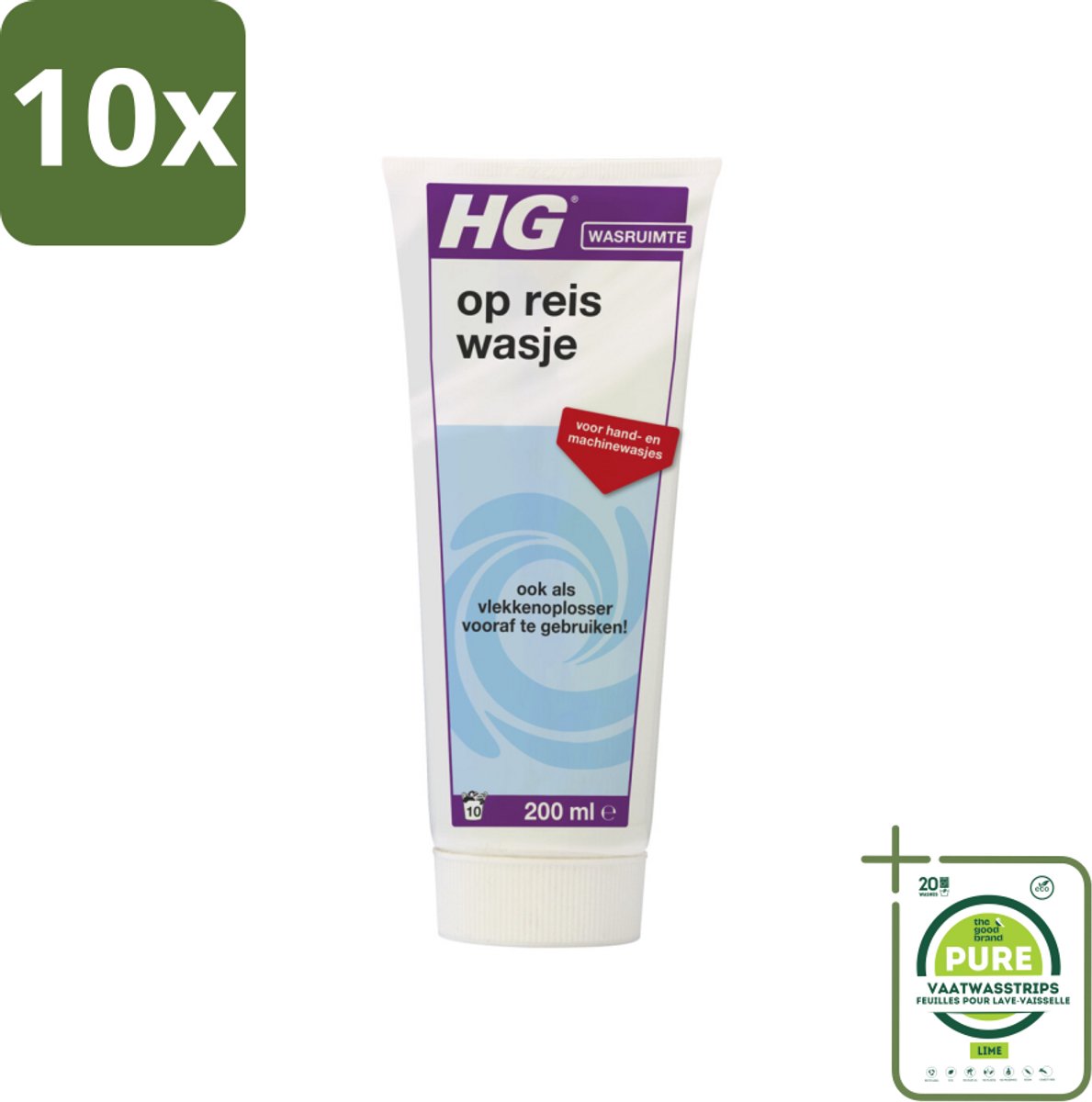 10 x HG Op Reis Wasje 200 ml - Grootverpakking - Wasmiddel - Wasmiddel Op Reis - Handwas - Wasverzachter - Vlekkenverwijderaar