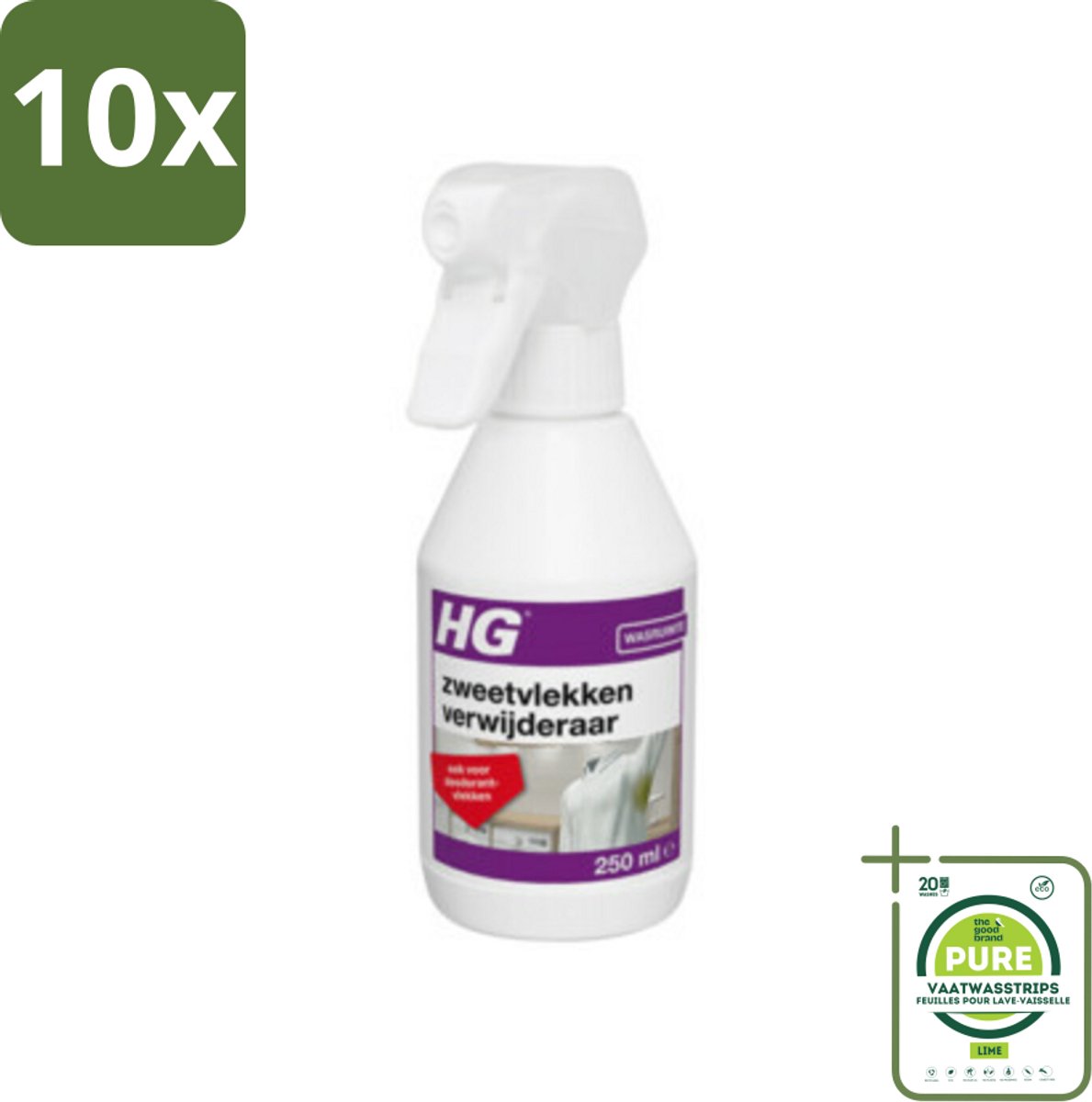 10 x HG Zweetvlekkenverwijderaar 250 ml - Grootverpakking - Zweetvlekken Verwijderen - Deodorantvlekken Verwijderen - Vlekkenverwijderaar - Wasmiddel - Textielreiniger