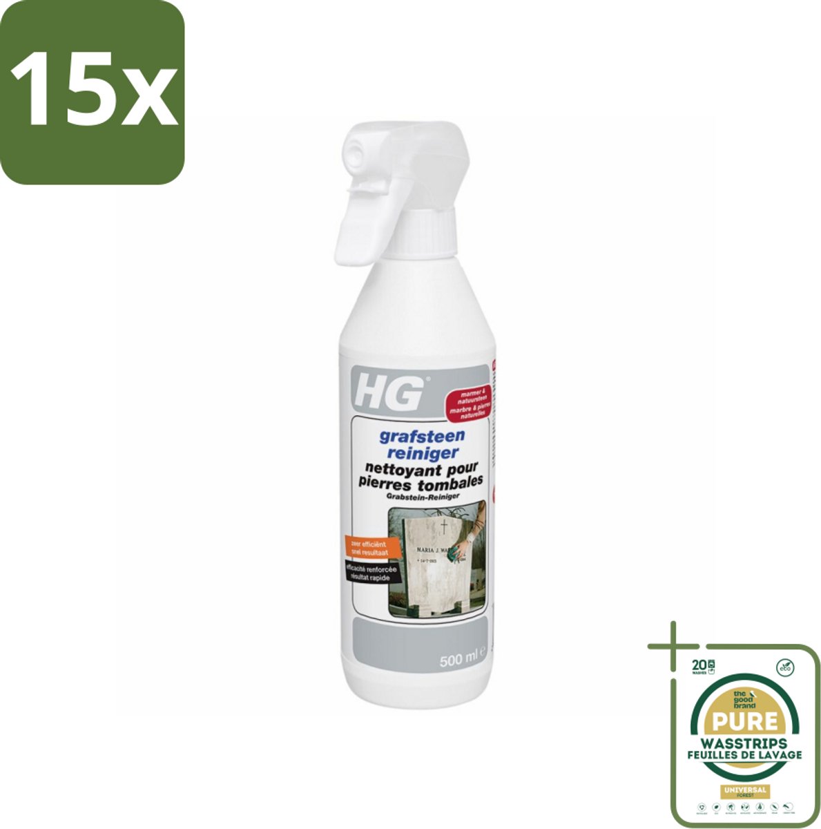 15 x HG Grafsteenreiniger 500 ml - Grootverpakking - Grafsteen Reinigen - Natuursteen Reinigen - Grafsteen Onderhoud - Grafsteen Beschermen - Vuil Verwijderen