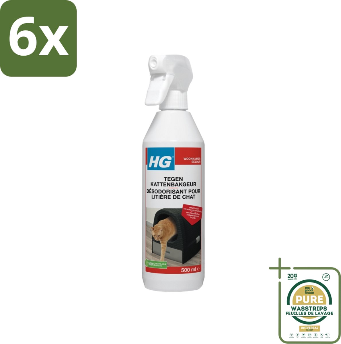 HG Tegen Kattenbakgeur 500 ml - Voordeelverpakking - 6 stuks - Kattenbak reiniging - Kattenbak schoonmaken