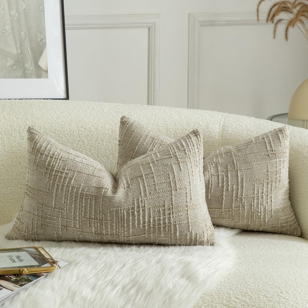 Set van 2 Kussenhoezen van Zachte Chenille met Textuur en Bamboeknoop voor Sofa, Bed of Woonkamer, 30 x 50 cm, Khaki - Elegant en Stijlvol Interieur Accessoire