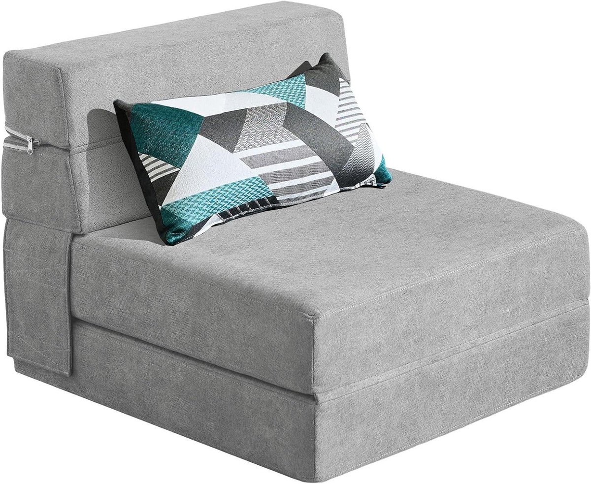 Zetelbed met Kussen - Slaapbank Futon - Ruimte Besparen - Ergonomisch Ontwerp - 70x190cm Bedmaat - Lichtgrijs