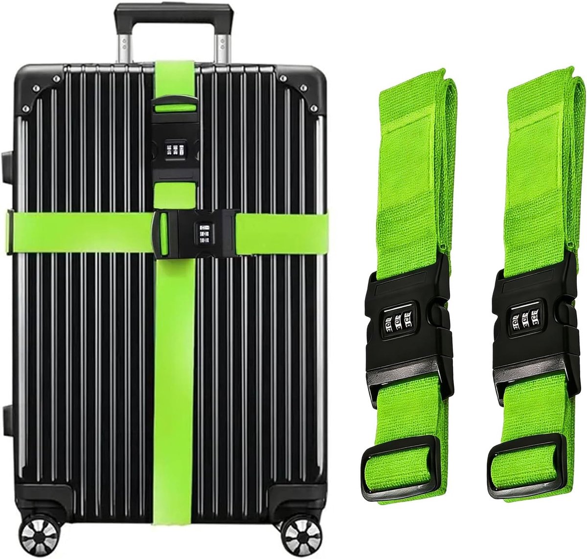 Set van 2 Verstelbare Koffersluitbanden met Combinatieslot, 5 x 200 cm, Ideaal voor Reisbagage, Koffers en Luggage met Naamplaatje