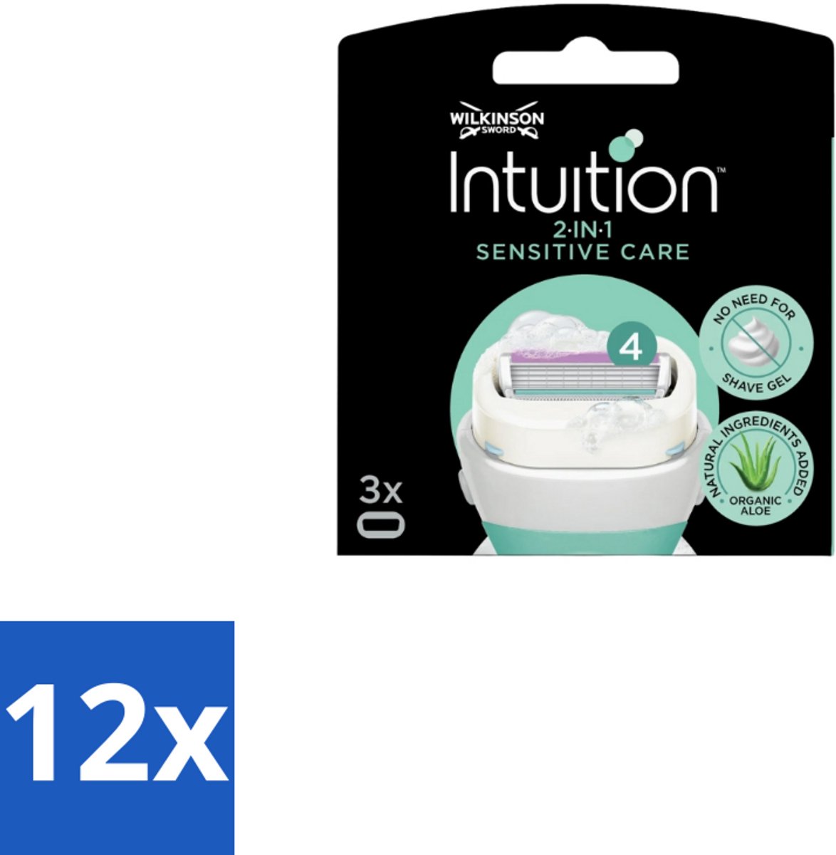 12 x Wilkinson – Scheermesjes – Intuition Dry Skin Sensitive Care – 3 Scheermesjes - Scheermesjes Voor Gevoelige Huid - Gevoelige Huid Scheeren - Aloe Vera Scheermesjes - Vitamine E Scheermesjes - Zachte Scheermesjes