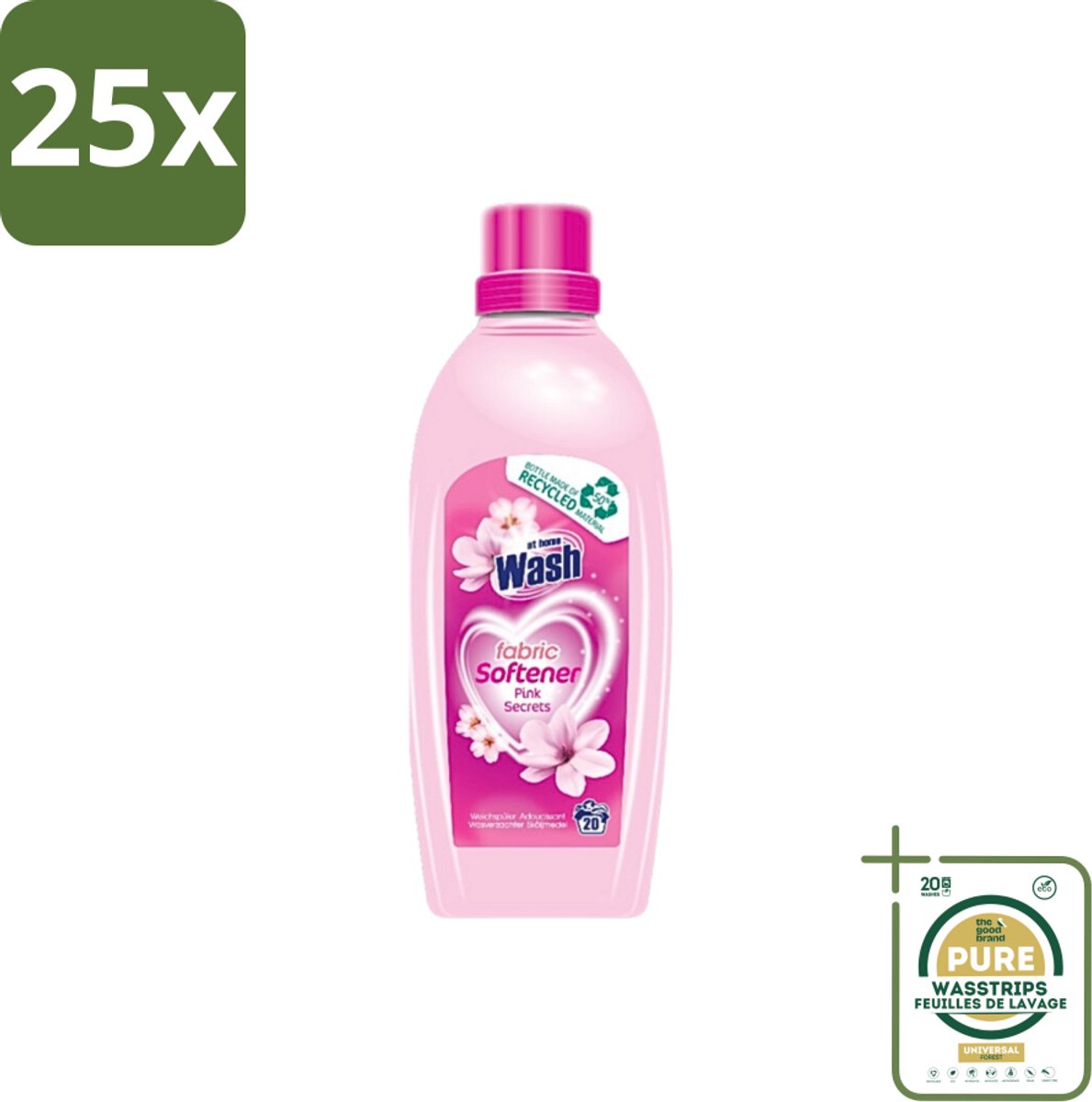 25 x At Home - Wash - Wasverzachter - Pink Secrets - 20 Wasbeurten - Grootverpakking - Wasverzachter - Wasverzachter Pink Secrets - Wasverzachter Voor Kleding - Wasverzachter Voor Alle Stoffen - Wasverzachter Voor Katoen