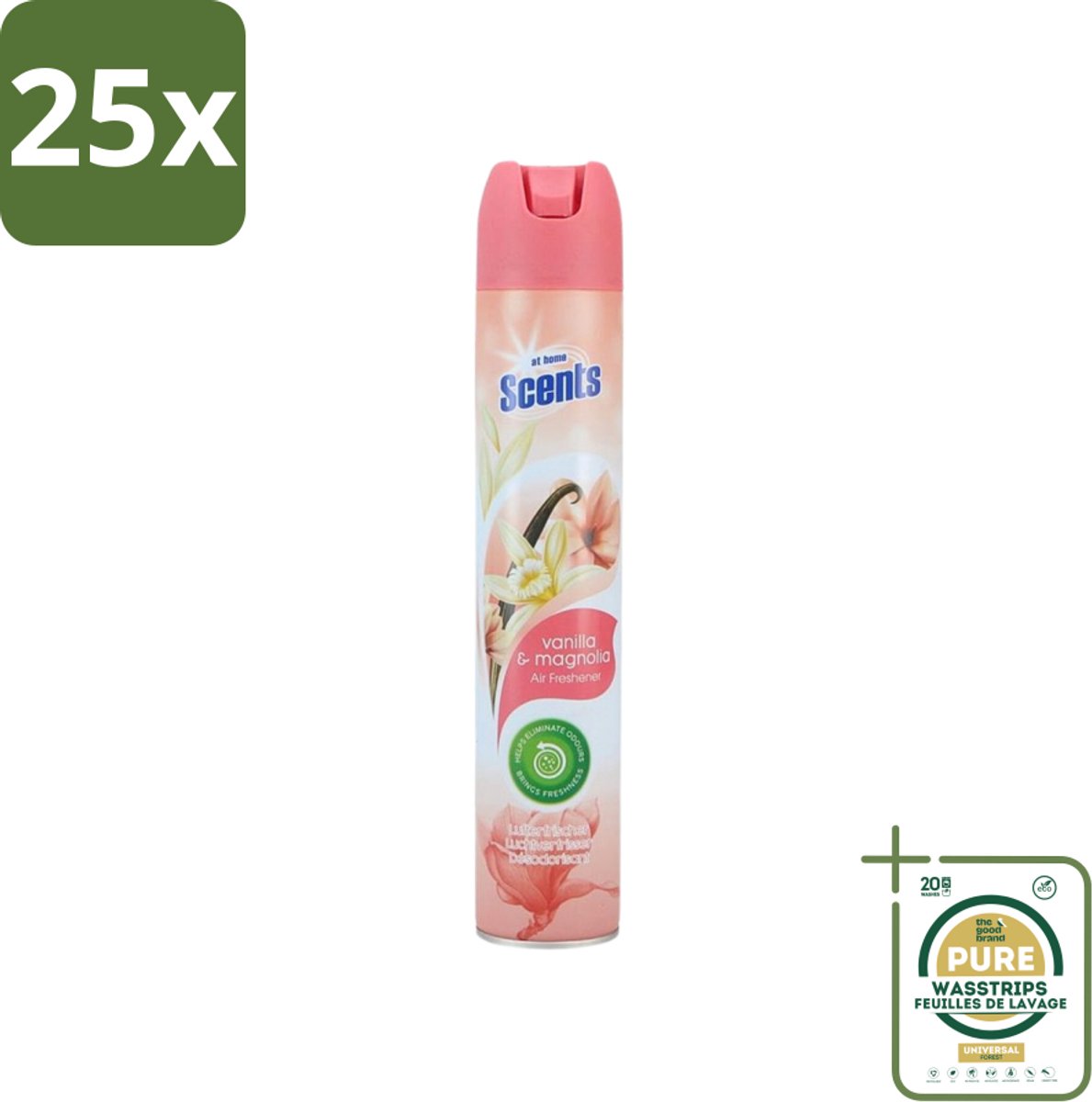 25 x At Home - Scents - Luchtverfrisser - Vanilla & Magnolia - Verwijdert Vieze Geurtjes - 400 ml - Grootverpakking - Luchtverfrisser - Geur - Vieze Geurtjes - Geur Neutraliseren - Geur Verspreiding