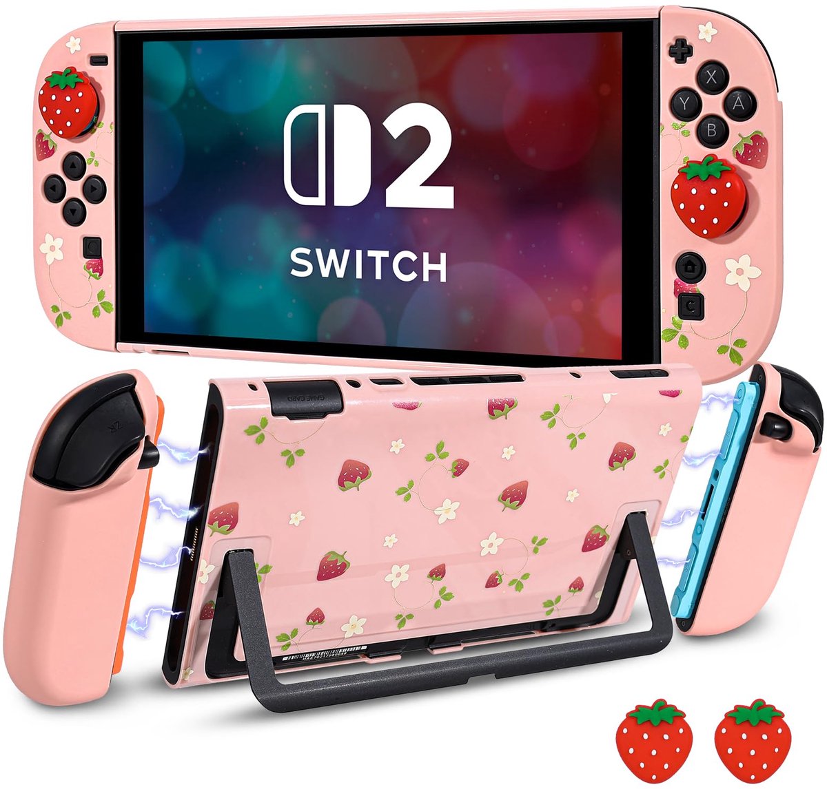 DLseego Beschermhoes voor Switch 2, Schattig Aardbeienthema Dockable Harde Shell Krasbestendig Schokabsorberend - ShopVlot