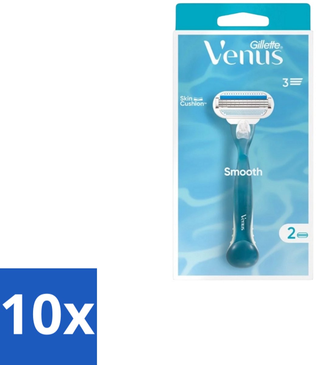 10 x Gillette - Venus Smooth – Rondingvolgende Mesjes – Handvat + 2 Navulmesjes - Scheermesjes Vrouw - Huidbescherming - Scheren - Venus Smooth - SkinCushion