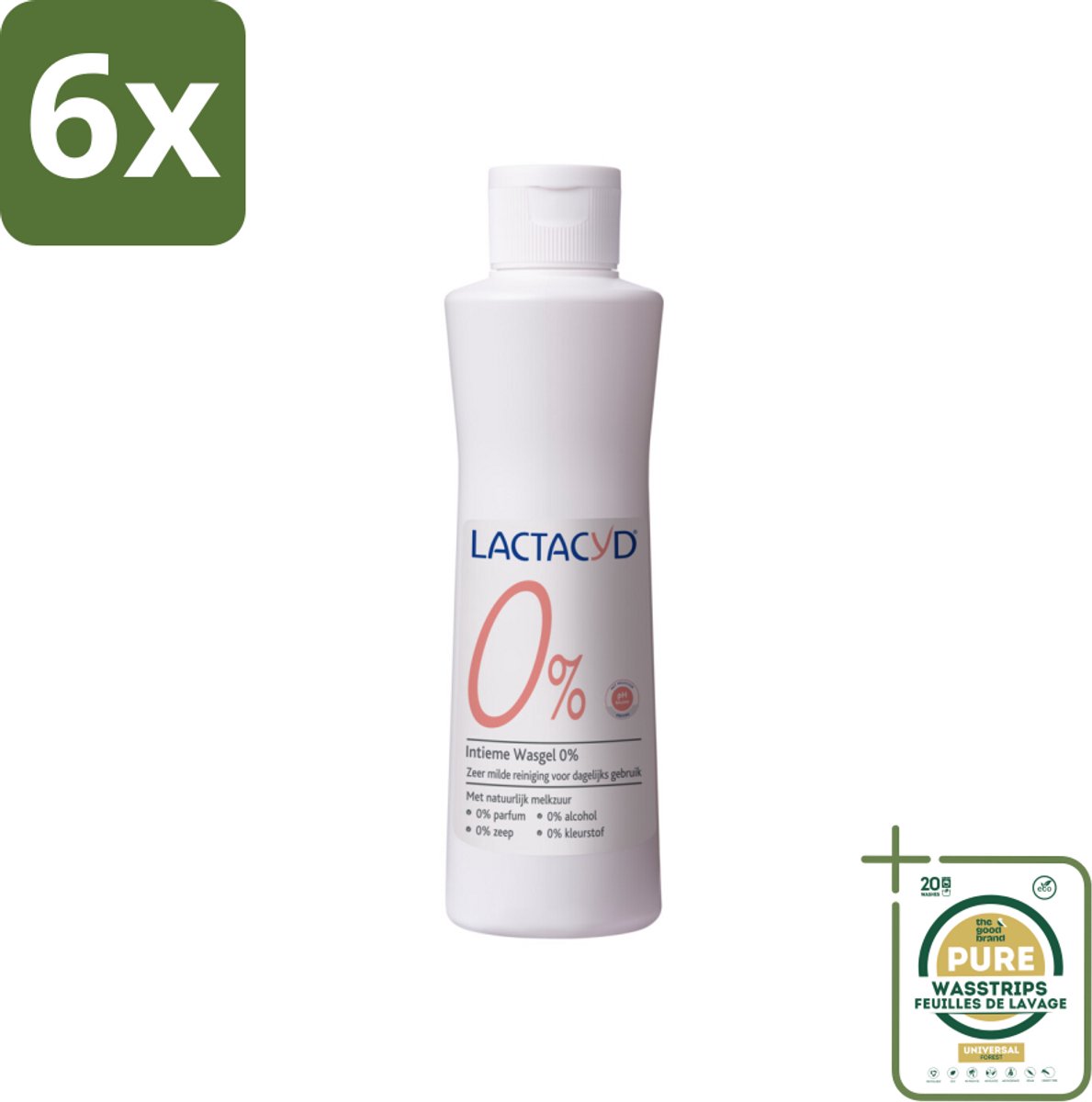 Lactacyd – 0% – Milde Wasgel – 250 ml - Voordeelverpakking - 6 stuks - PH-vriendelijk - Zeepvrij