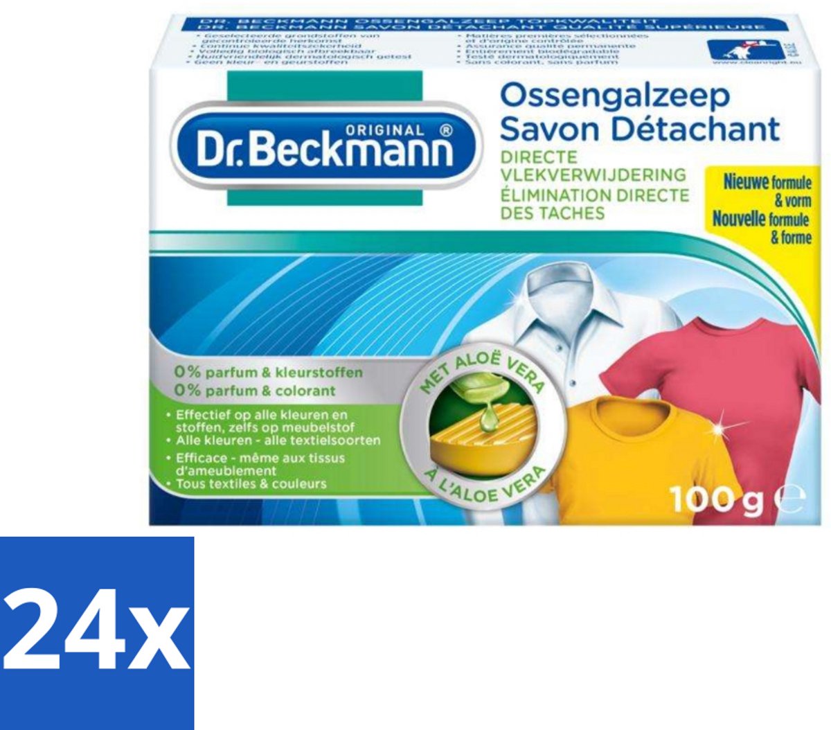24 x Dr.Beckmann - Vlekkenverwijderaar - Ossengalzeep Met Aloë Vera - Witte en Gekleurde Was - 100g - Vlekkenverwijderaar - Vlekken Uit Kleding - Tapijt Schoonmaken - Meubels Schoonmaken - Aloë Vera