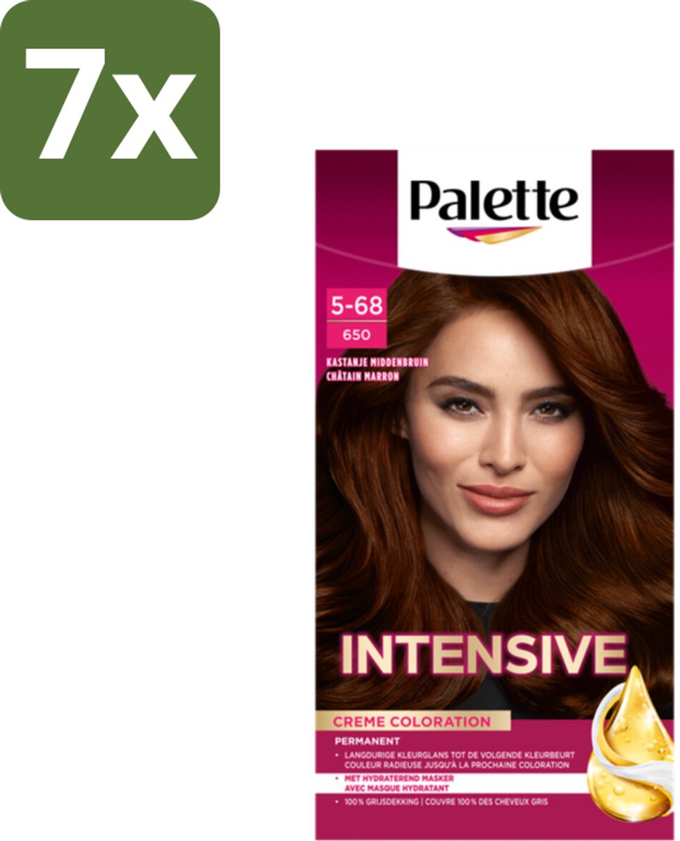 7 x Palette Intensive Oil-Care Color Haarkleuring 650 Kastanje Middenbruin - Haarverf - Kastanje - Middenbruin - Arganolie - Haarverf Kastanje