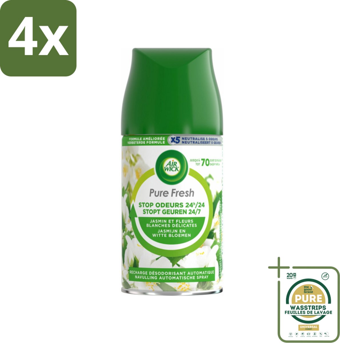 Air Wick Freshmatic - Luchtverfrisser Navulling - Pure Jasmijn & Witte Bloemen - 250ml - Voordeelverpakking - 4 stuks - Jasmijn - Witte Bloemen
