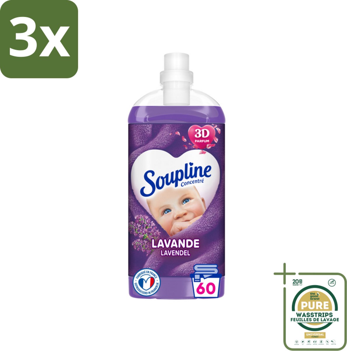 3 x Soupline Wasverzachter Lavendel 1350 ml - Grootverpakking - Wasverzachter - Wasverzachter Lavendel - Wasverzachter 30 Dagen - Wasverzachter 92% Natuurlijk - Wasverzachter Milieuvriendelijk